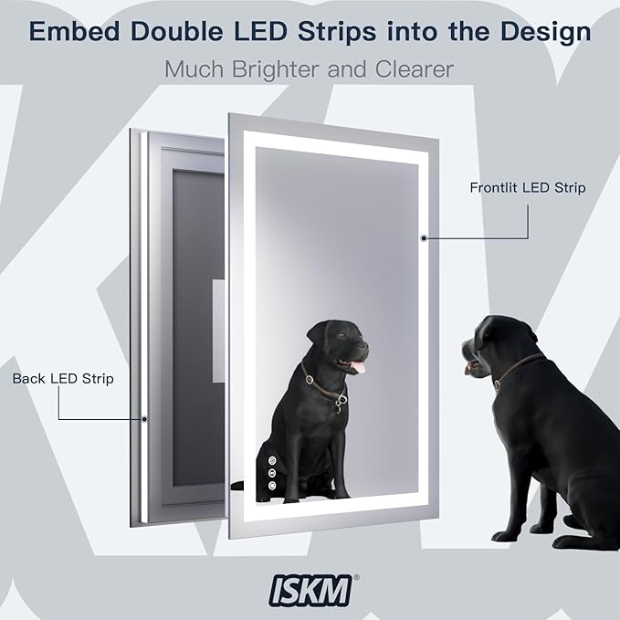 ISKM 40'' x 32'' LED Mirror for Bathroom Lighted Vanity Mirror for Wall Front Lights + Backlit LED Bathroom Mirror Anti-Fog Tempered Glass ETL Listed