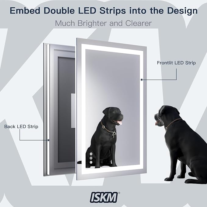 ISKM 50'' x 36' LED Mirror for Bathroom Lighted Vanity Mirror for Wall Front Lights + Backlit LED Bathroom Mirror Anti-Fog Tempered Glass ETL Listed