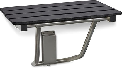 18-inch x 15-inch ADA Folding Wall Mount Bathroom Shower Seat Bench, Black Slatted Phenolic Seat
