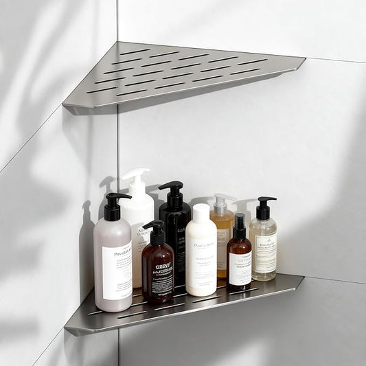 Corner Shower Shelves 10" 2 Pcs, 304 Stainless Steel Shower Corner Shelf Wall Mount Triangle Shower Caddy for Bathroom, Kitchen Organization, Brushed Nickel