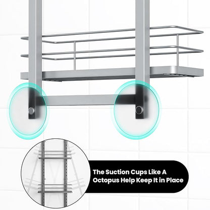 Shower Caddy Hanging (Silver), Adjustable Anti-Swing-Over The Shower Head Caddy, 4 Tier Height Bathroom Storage Organizer Bathroom Shelves Basket Rack Shower Caddies (4Tier)