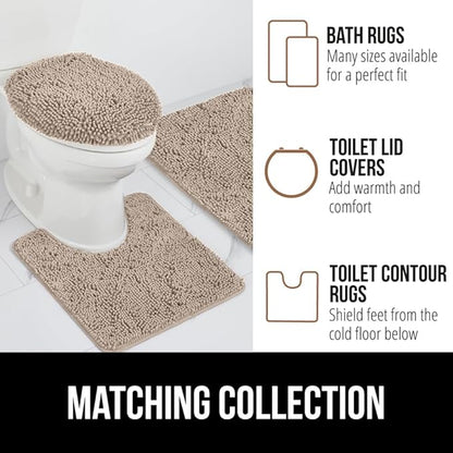GORILLA GRIP Plush Absorbent Shaggy Chenille Bath Rug Mat for Oval Toilet Base with Rubber Backing, Machine Washable Rugs, Soft Microfiber Contour Mats for Toilets, Bathroom Decor, Gray Beige