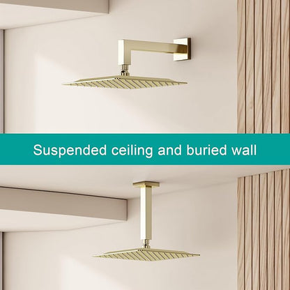 Square Rain Shower Head, High Flow Stainless Steel,Work with any decorative style，All Metal Rainfall Shower Head (Brushed Gold, 10)