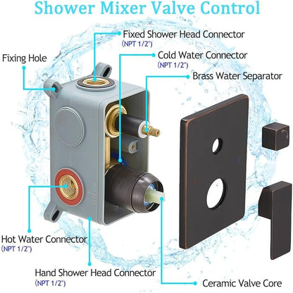 Oil Rubbed Bronze rain Shower Faucet Set Shower System 10 Inches Square Shower Head with Handheld, Waterfall Showerhead, All Metal Shower Faucet Trim Repair Kits (Contain Shower Valve)