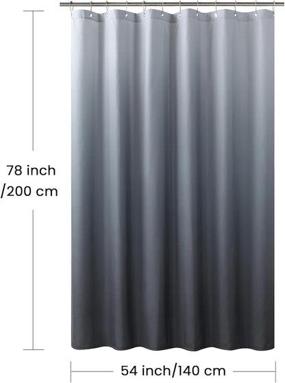 Long Stall Fabric Shower Curtain, Gray Ombre Narrow Cloth Shower Curtains for Bathroom, Modern Bathroom Small Curtains, 54" W x 78" H