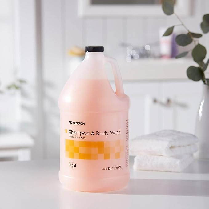 McKesson Body Wash and Shampoo - 1  Gallon Bulk Refill Full Body Wash with Aloe, Apricot Scent - Sensitive Skin & Hair 2‑in‑1
