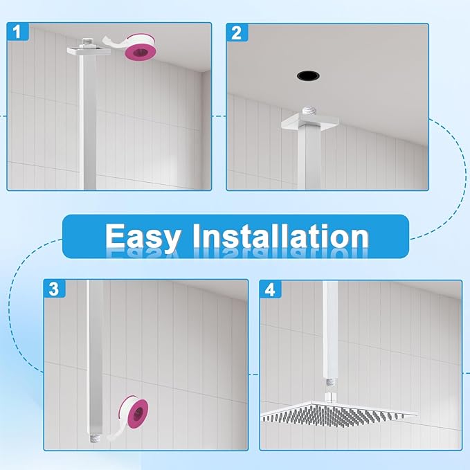 Ceiling Mount Shower Arm with Flange 20 Inches Square Straight Extender Extension Pipe Replacement, Long Shower Arm For Fixed Rain Shower Head or High Ceiling,Brushed Nickel