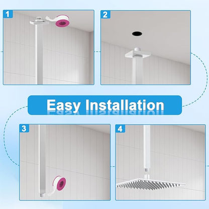Ceiling Mount Shower Arm with Flange 20 Inches Square Straight Extender Extension Pipe Replacement, Long Shower Arm For Fixed Rain Shower Head or High Ceiling,Brushed Nickel