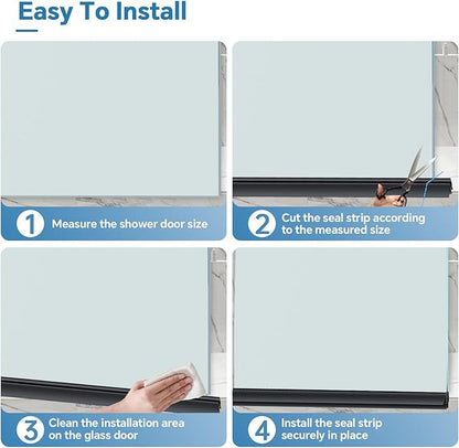 Shower Door Bottom Seal Strip, 2PCS Seal Strip, Clear PVC, 36" Length, Fits 10mm Thick Glass, Prevents Leaks, Easy Installation, No Adhesive Required (Black, 39in for 3/8"(10mm) Door)