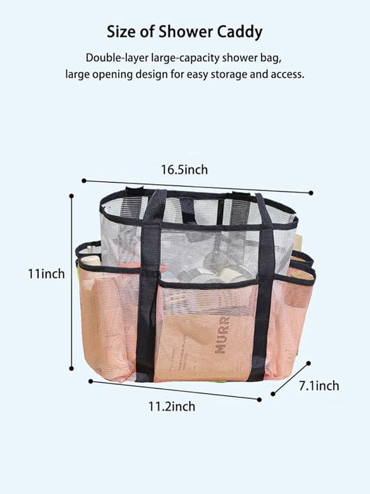 NAJIAKA Mesh Shower Caddy Bag Portable, Pink Shower Caddy for College Dorm, Beach, Camp, Gym, Travel Toiletry, Swim, Organizer with 8 Pockets