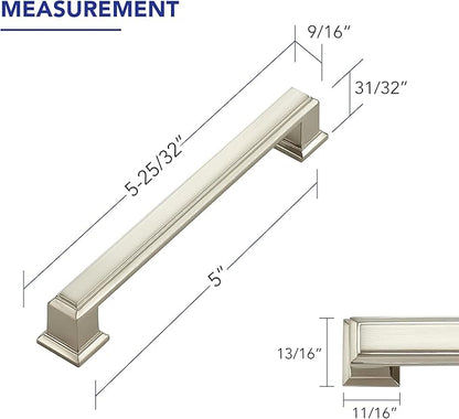 Ravinte Hardware 10 Pack Brushed Nickel Cabinet Pulls, 5 Inch (128mm) Hole Center Zinc Alloy Drawer Handles for Kitchen Cabinets, Cupboards, Dressers, Square Solid Metal Hardware