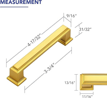 Ravinte Hardware 15 Pack Brushed Brass Cabinet Pulls, 3-3/4 Inch (96mm) Hole Center Zinc Alloy Drawer Handles for Kitchen Cabinets, Cupboards, Dressers, Square Solid Metal Hardware