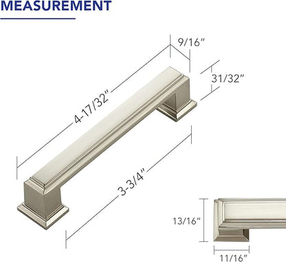 Ravinte Hardware 10 Pack Brushed Nickel Cabinet Pulls, 3-3/4 Inch (96mm) Hole Center Zinc Alloy Drawer Handles for Kitchen Cabinets, Cupboards, Dressers, Square Solid Metal Hardware