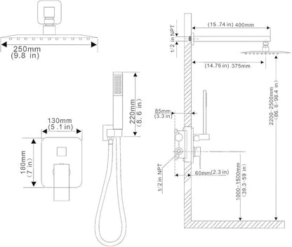 Chrome Shower System YCAIKOI Wall Mount Shower Faucet Set for Bathroom 10 Inch High Pressure Luxury Shower Head with Handheld, Rough-in Valve Body and Trim Included