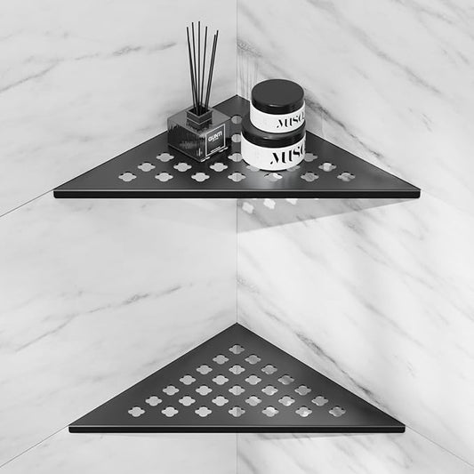 lives Shower Corner Shelf 10" Slot Design Corner Shelves for Inside Shower, 304 Stainless Steel Recessed Bathroom Shelves for Tiled Wall, Black 2 Pack (Floral)