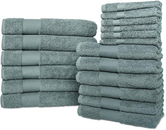 Hencely 18-Piece Bath Towel Set - High Absorbency, Quick Drying - 100% Soft Turkish Cotton - 6 Bath Towels, 6 Hand Towels, 6 Washcloths - for Bathroom, Home, Hotel, Spa, and Gym - 18-Pack Dark Green