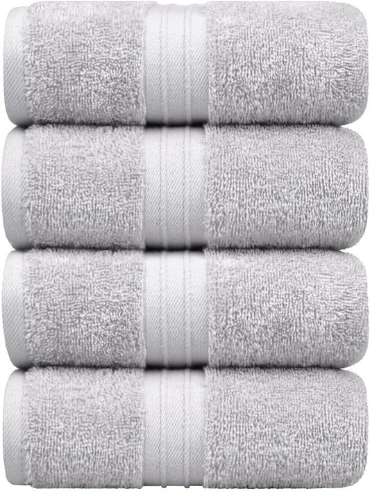 Hand Towels Pack of 4-100% Cotton & Luxury, Large (16"x 28") Absorbent, Thick, Cozy - Versatile, Perfect as Hotel Towel, Hand Towels for Bathroom - Silver Gray
