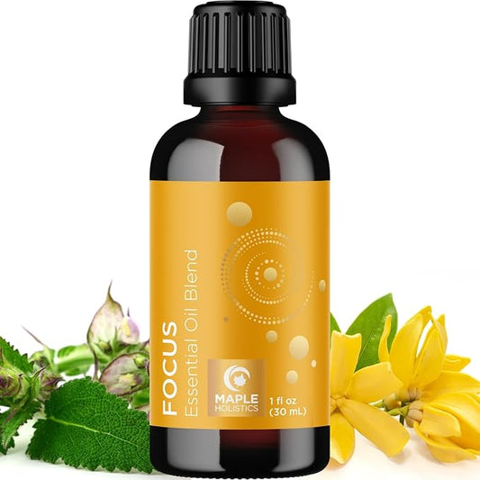 Focus Essential Oil Blend for Diffusers - Aromatherapy Essential Oils Blend for Home and Travel Energy Focus and Attention Support with Grapefruit Bergamot Peppermint and Eucalyptus (1 Fl Oz)