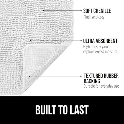GORILLA GRIP Bath Rug Mat 42x24, Thick Soft Absorbent Chenille, Quick Dry Microfiber Mats, Rubber Backing Washable Shower Floor Rugs, Bathmat Runner, US Designed Bathroom Home Decor Accessories White