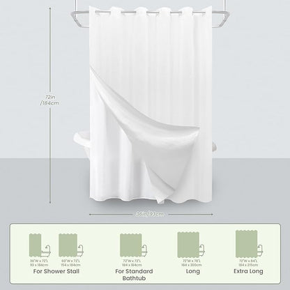 Inhousolu No Hook Waffle Weave Shower Curtain with Removable Snap in Fabric Liner Set for Bathroom, 230 GSM Heavy Duty Weighted Hem, Water Repellent Washable Bath Curtains, 36 x 72 Inch, White