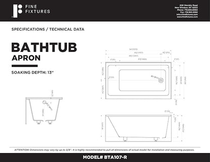 Fine Fixtures Acrylic, Fiberglass Alcove Soaking Bathtub with Integral Apron Front - Drain Included (54" x 30", Right Hand, Black)