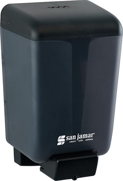 San Jamar Classic Soap Dispenser for Public Restrooms, Manual, Wall Mounted, Refillable, Plastic, 46 Ounce Capacity, Black Pearl (Pack of 6)