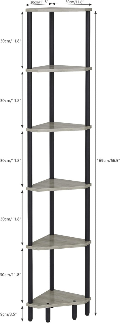 6 Tier Corner Shelf, 66.5'' Tall Standing Shelf, Narrow Display Shelf Stand, Modern Corner Bookshelf, Plant Stand, Corner Bookcase for Living Room, Bedroom, Bathroom, Oak LCS502Q