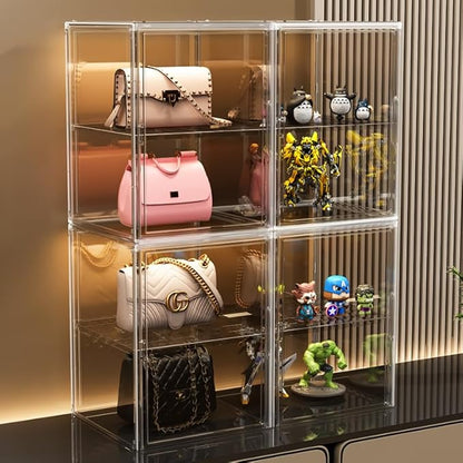 3Pack Extra Large 17.7"X13"X13" Clear Acrylic Organizer Box Display Case, Plastic Holder with Magnetic Door for Figures, Books, Handbags, Purses, Boots