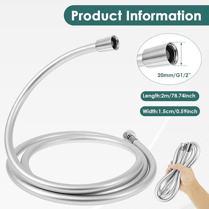 PVC Shower Hose，Explosion Proof Flexible Replacement Long Hose With Standard G1/2 Thread Connection for Home Hotel Motorhome（2m）