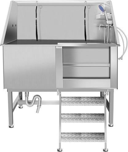 Dog Washing Station Large Dogs Grooming Tub Professional Stainless Steel Dog Bathtubs Bathing Tub Pet Washing Station For Home With Steps