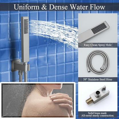 Shower Faucet Set Brushed Nickel Shower System, Knob Switch Diverter Shower Faucet with High Pressure Handheld Spray, Ceiling Mount 10 Inch Shower Head with 6 Inch Wall Mount Shower Head