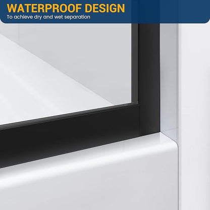 Bathtub Shower Glass Panel, 34" W X 58" H Tub Shower Door Fixed Glass Doors in Matte Black with 1/4"(6mm) Clear Tempered Door, Simple Shower Door Panel Easy to Install for Bathroom