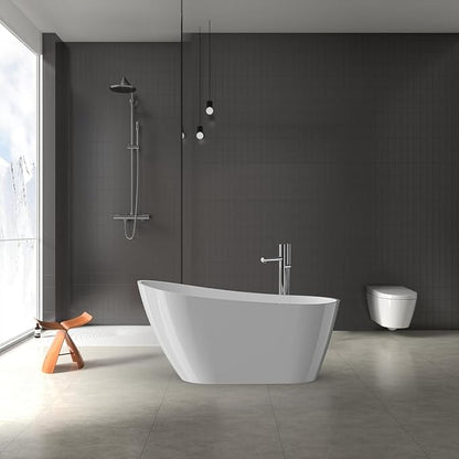 67" Free Standing Tub, Acrylic Freestanding Bathtub, Modern Soaking Tub with Integrated Overflow and Drain, White Bathroom Fixture, Stand Alone Bathtub, CUPC Certified