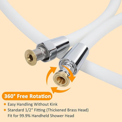 59 Inches Shower Hose Ultra-Soft Silicone Shower Hose Extension Anti-Kink Designed Long Handheld Shower Head Hose Replacement with Brass Insert and Nut White