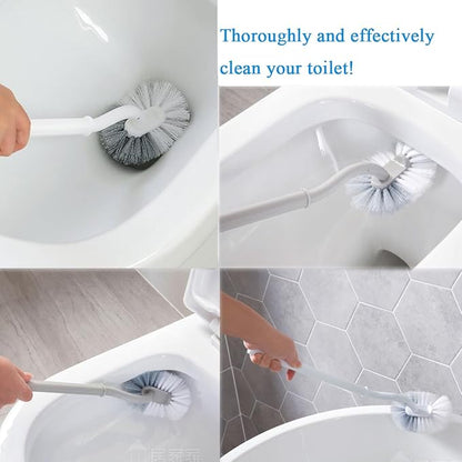 2 Pack Curved Toilet Bowl Brush with Holder for Bathroom, Compact Toilet Brush Durable Under The Rim Household Deep Cleaning Brushes (2 Pcs White Toilet Brush with Holder)