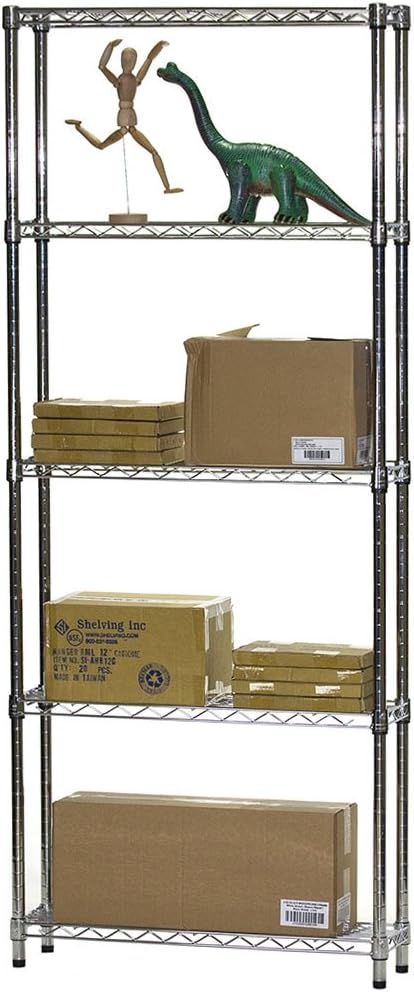 Shelving Inc. 8" d x 30" w x 96" h Chrome Wire Shelving with 5 Tier Shelves, Weight Capacity 800lbs Per Shelf