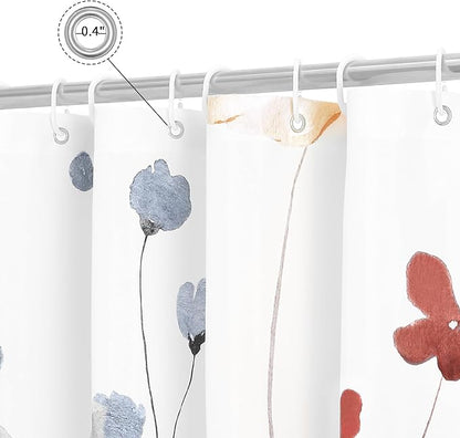 Gibelle Extra Long Shower Curtain 72 x 84, Watercolor Floral Fabric Shower Curtain, Coral Beige Flower Decorative Bathroom Shower Curtain Set