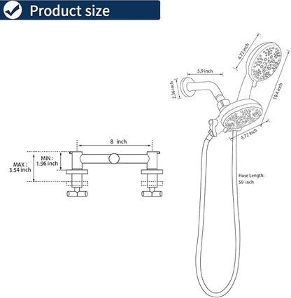2 Handle Shower Faucet Shower System Complete 2 in 1 Shower Combo Set with Handheld Showerhead Shower Trim Kit Wall Mounted Shower Fixtures Chrome Polished