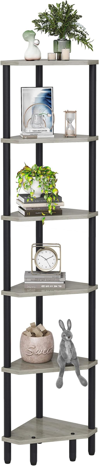 6 Tier Corner Shelf, 66.5'' Tall Standing Shelf, Narrow Display Shelf Stand, Modern Corner Bookshelf, Plant Stand, Corner Bookcase for Living Room, Bedroom, Bathroom, Oak LCS502Q