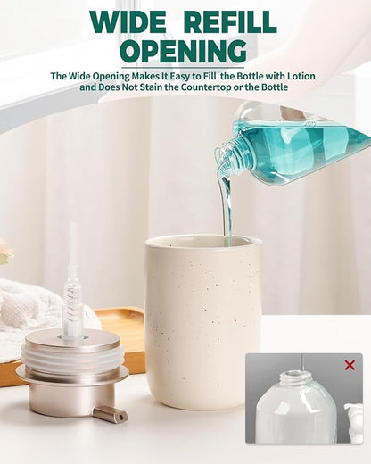 BosilunLife Lotion Pump Dispenser - Aprcot Soap Dispenser Bathroom Ceramic Dish Liquid Soap Dispenser for Kitchen, Bathroom Countertop Soap Dispensers (Apricot, Liquid Pump)