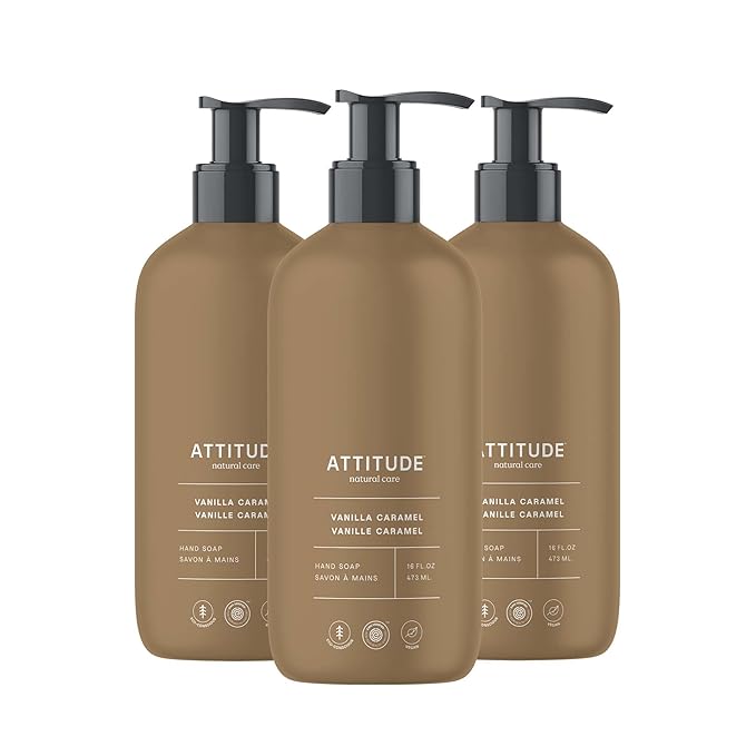 ATTITUDE Limited Edition Liquid Hand Soap, EWG Verified, Plant and Mineral-Based, Vegan Personal Care Products, Vanilla Caramel, 16 Fl Oz (Pack of 3)
