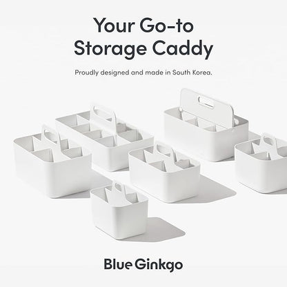 BLUE GINKGO Small Stackable Organizer Caddy – Korean-Made Portable Tote for Bathroom, Office, Crafts, or School Supplies (Square, Yellow)