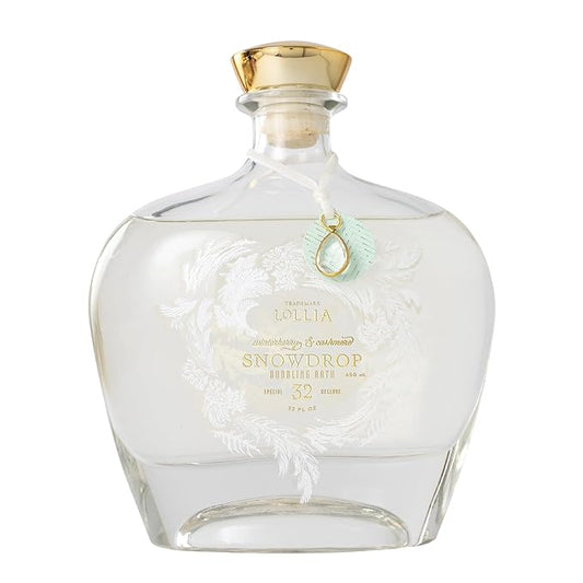 Lollia Snowdrop Bubble Bath, 22 fl oz, 650 ml, Winterberry & Cashmere Fragrance, Luxury Hydrating Women's Bubbling Bath Soap, Delicate & Relaxing Scented Skin Care