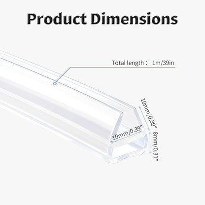 Shower Door Side Seal Strip,39 Inch U-Type Frameless Shower Door Seal, U-Type Shower Door Sweep for 3/8"(10mm) Thick Glass