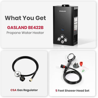 GASLAND Outdoors 16L Propane Tankless Water Heater 4.22GPM, On Demand Propane Hot Water Heater for Off Grid, Adjustable Temperature, Overheating Protection, Easy to Install, Black