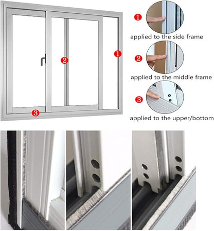 Weather Stripping Brush for Sliding Windows/Doors Frame Side,Pile Self Adhesive Weatherstrip Seal Strip Sealer Draft Stoppers (33ft x11/32 Backing x 3/16 Brush inch, Grey)