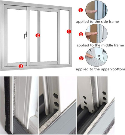 Weather Stripping Brush for Sliding Windows/Doors Frame Side,Pile Self Adhesive Weatherstrip Seal Strip Sealer Draft Stoppers (80ft x11/32 Backing x 11/32 Brush inch, Black)