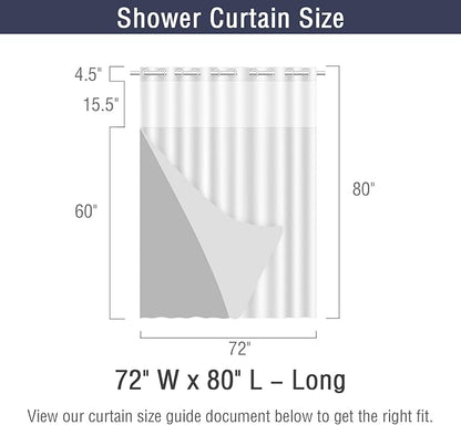 Gibelle Long Shower Curtain 72x80, Waffle Weave Bathroom Shower Curtain with Snap-in Fabric Liner Set, No Hooks Needed, Hotel Style with Mesh Top Window, Black