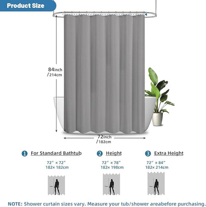 2-in-1 Waterproof Fabric Shower Curtain - No Separate Liner Needed, Hotel-Style Waffle Weave, Effortless Cleaning & Washable Bathroom Shower Curtain Set,72Wx84H,Grey