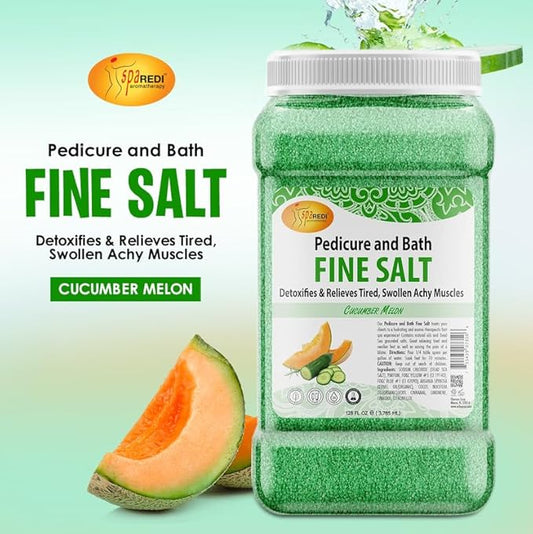 SPA REDI - Detox Foot Soak Pedicure and Bath Fine Salt, Cucumber and Melon, 128 Oz - Made with Dead Sea Salts, Argan Oil, Coconut Oil, and Essential Oil - Hydrates, Softens and Moisturizes